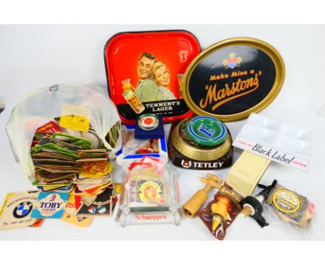 Breweriana to include vintage trays, ashtrays, bottle labels, beer mats and other. [W]