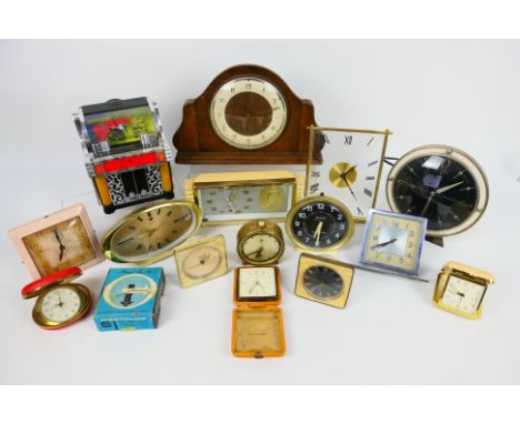 Alarm clocks - Jaeger LeCoultre - Westclox - Mauthe. A selection of Fifteen clockwork and electronic alarm clocks. Items appe