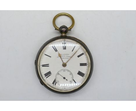 A Victorian silver cased open face pocket watch, the white enamel dial signed T R Russell and with Roman numeral hour markers