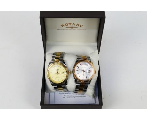 Rotary - Two gentleman's Havana wrist watches contained in a Rotary watch box. [W]