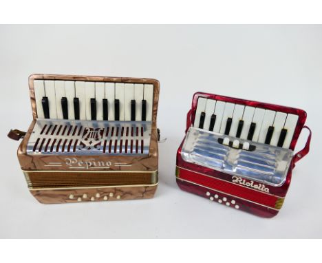 Two vintage Italian accordions for children, one marked Pepino, the other Rioletta. [2]. [W]