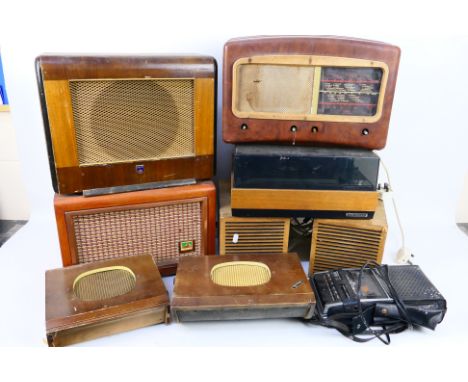 Vintage stereo equipment to include a Grundig Automatic 36 turntable, speakers, Ecko radio and similar. [W]