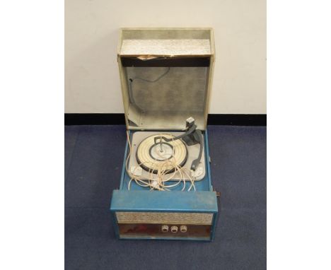 A Pye Stereophonic record player, blue and grey cased, 38cm x 54cm x 23cm.