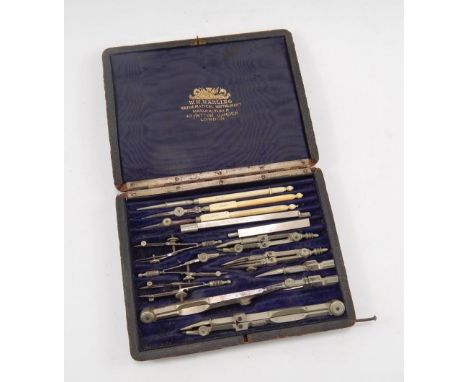 A Harling steel and ivory technical drawing set, cased.