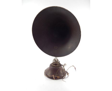 A British Thomson-Houston horn loud speaker, circa 1920's, raised on a brown vulcanite base, 56cm high.