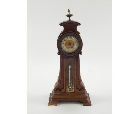 A Victorian beech wood cased miniature longcase clock, brass dial with enamel chapter ring bearing Arabic numerals, French mo