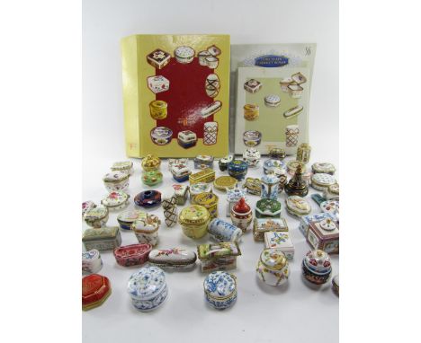 Del Prado porcelain replica trinket boxes, with a folder of cards, detailing each box, and a folder of magazines.