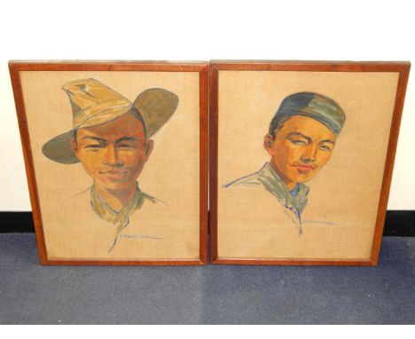 Dorothy Newsome (British, 20thC). Head and shoulders portrait of a Gurkha, and a further portrait, possibly a Nepalese man, g