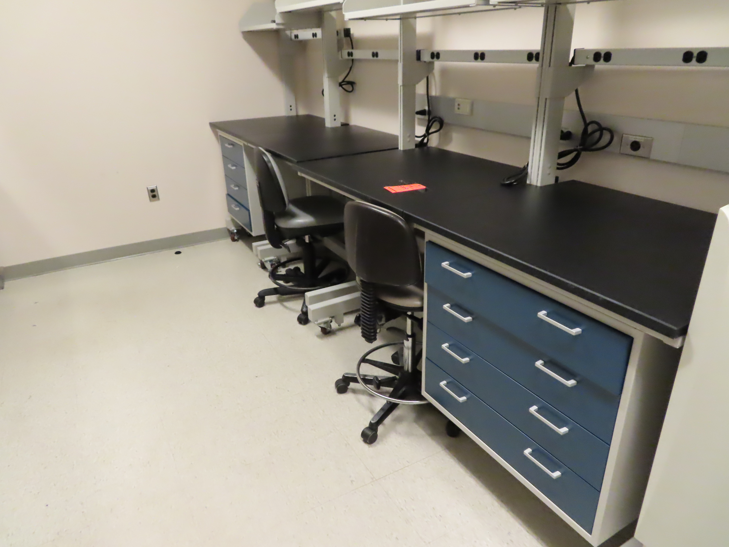 Lot of (2) Kewaunee Scientific lab counters, mobile with electric plug