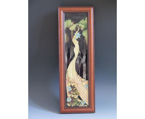 A Modern Moorcroft Wood Nymph Pattern Ltd. Ed. Plaque, dated 2008 94/150 and framed by The Art Studio, 46.5x16cm overall size