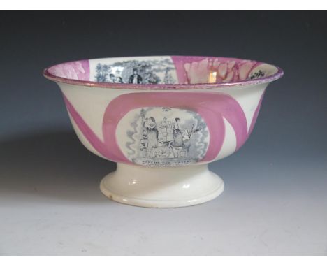 A Sunderland Lustre Bowl _ Manchester Unity Independent Order of Oddfellows _ with monochrome decoration of Marinewr's compas