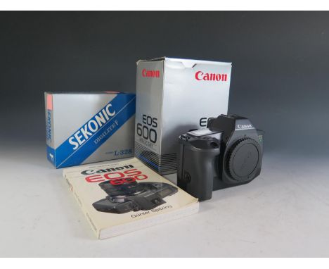 A Canon EOS 600 35mm SLR Camera Body (boxed with manual), Sekonic Digilite F model L-328 (boxed) and  Lowepro Compact 35 came