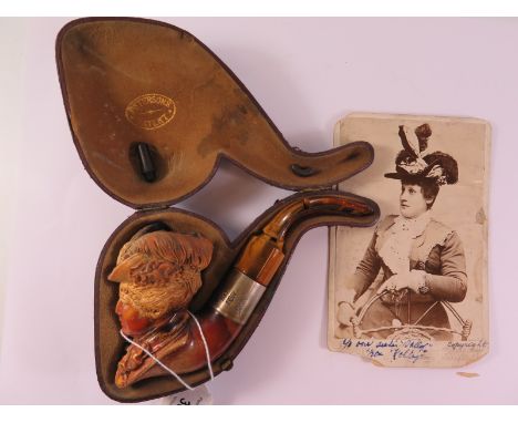 A Large Peterson's Patent Meerschaum Pipe in the form of a lady's bust: Comical Chris' wife, and with silver collar hallmarke