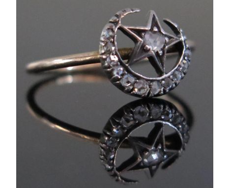 A Georgian Diamond Crescent Moon and Star Ring, size R, 1.8g 