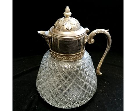 Vintage pineapple shaped glass &amp; silver plated large jug - 30cm high 