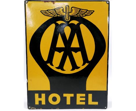 Vintage enamel AA hotel sign by BB Kent, London - 40cm x 30cm ~ slight losses to enamel on edges otherwise in good used condi