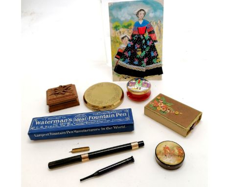Waterman's Ideal fountain pen (in original box) - pen missing innards t/w hunting scene brass pot etc - SOLD ON BEHALF OF THE