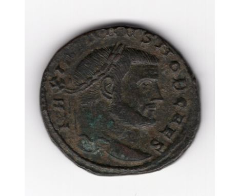 Follis roman coin - obverse Laureate bust facing right (MAXI...NVS NOB CAES) - reverse Moneta standing facing left holding sc