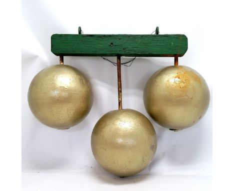 Vintage pawnbrokers 3 ball hanging sign - 60cm across x 48cm drop ~ slight losses to paint decoration
