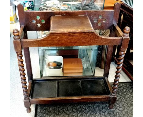 Oak hall / stick stand with glove box with original metal insert - 79cm high 72cm wide &amp; 26cm deep 