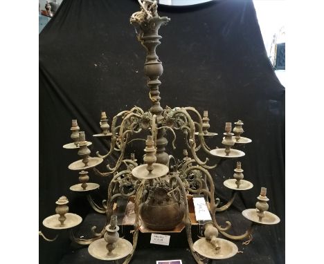 Antique 16 branch converted chandelier (90cm drop without fixing to base) - has all branches, 2 details to lower set of branc