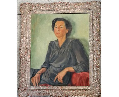 An oil painting on canvas portrait of a woman by John Osborn in a grey painted frame 75cm x 90cm 