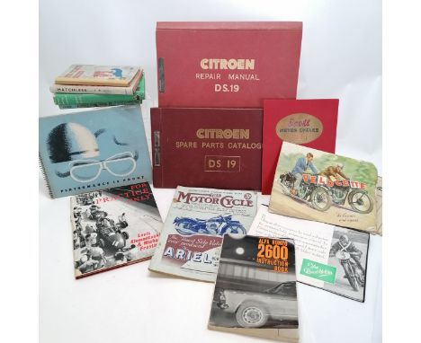 Qty of car / bike manuals etc inc Alfa Romeo 2600 instruction book &amp; Citroen DS.19 repair manual etc