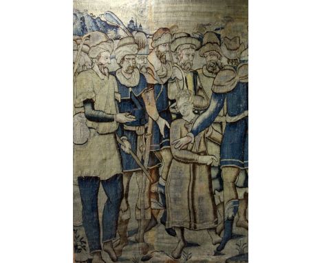 A Flemish narrative Old Testament Biblical tapestry fragment, possibly Oudenaarde, late 16th Century, woven with fragmentary 