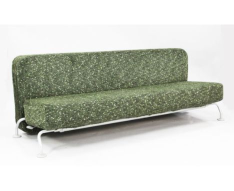 A B & B Italia Luna sofa bed, designed by James Irvine, c.2000, with green patterned fabric and metal base, W.6ft 10in.