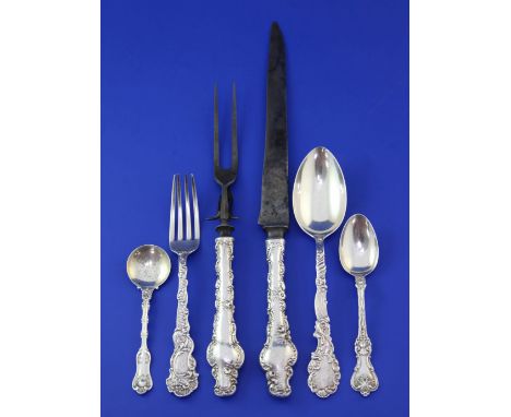 Twenty seven items of late 19th century American sterling silver fancy pattern flatware by Gorham, with engraved initials, to