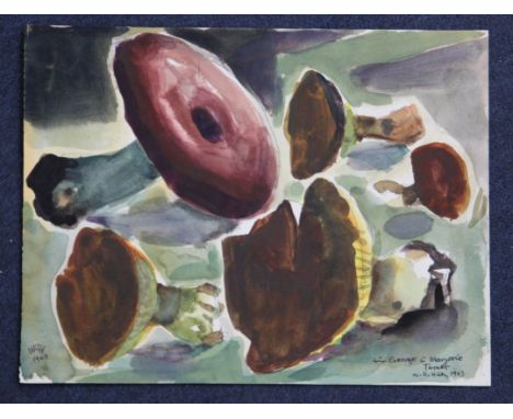 Willy Robert Huth (German, 1890-1977)watercolour,fishing boats, signed 'W. R. Huth', dated 1955 and inscribed to George Turne