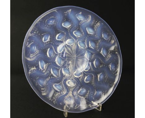 A René Lalique Bulbes No.2 pattern opalescent glass plate, etched mark R. Lalique France, 27cm