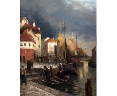 R. Montioil on canvas,Fishing boats in harbour,signed,31 x 24in.
