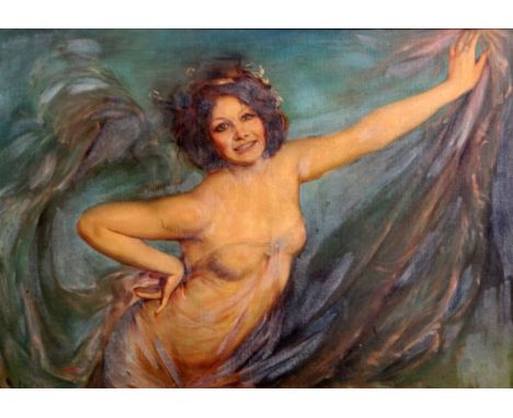 After Marie Felix Hippolyte Lucasoil on canvas laid on board,Portrait of Loie Fuller,17.5 x 25in.