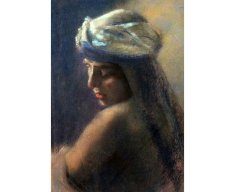 Attributed to Lucien Levy-Dhurmer (1865-1953)pastel,Portrait of an Arab girl,17 x 12.5in.