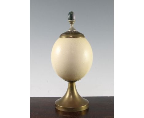 Anthony Redmile. An ostrich egg vase and cover, with green hardstone acorn shaped finial, stamped Redmile, London, 11.5in.