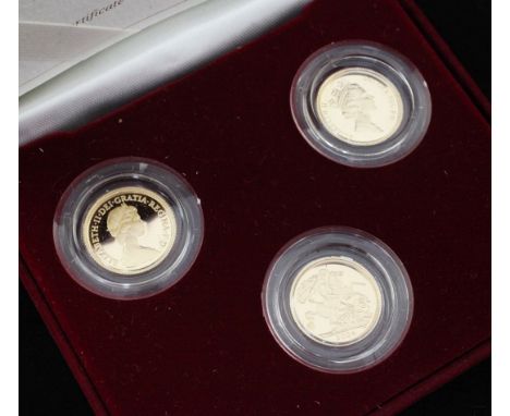 A cased Royal Mint 2004 three coin proof half sovereign portrait set, with certificate.