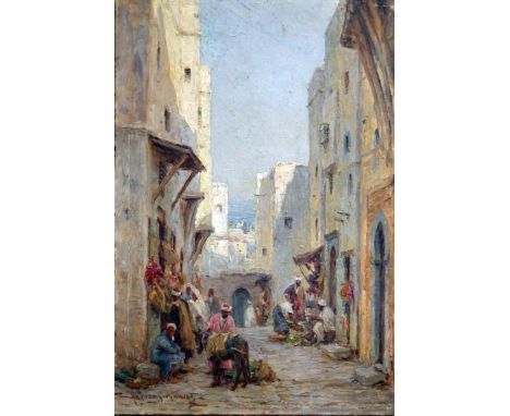 Harold Swanwick (1866-1929)oil on wooden panel,'A street in Algiers',signed and inscribed verso,7.5 x 5.25in.