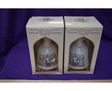 Two Wade Bells Scotch Whisky Commemorative Bells for the 1986 Royal Wedding Prince Andrew with Sarah Ferguson, both boxed