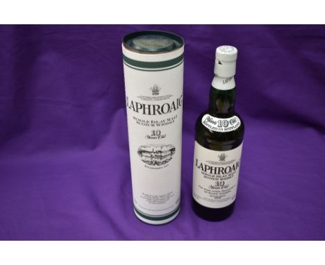 A bottle of 1990's Laphroaig 10 Year Old Islay Single Malt Scotch Whisky, 70cl, 40% vol, in card tube