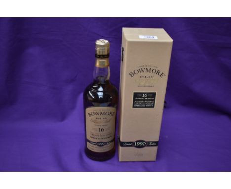 A bottle of Bowmore Islay Single Malt Scotch Whisky, 1990 Limited Edition, aged 16 years, Non Chilled Filtered, Sherry Mature