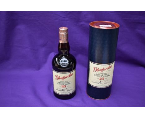 A bottle of Glenfarclas Highland Single Malt Scotch Whisky, 25 Year Old, 70cl, 43% vol, in card tube