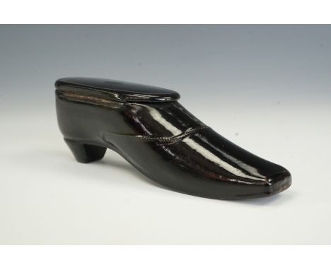 A Victorian lacquer pocket snuff box modelled as a gentleman's shoe