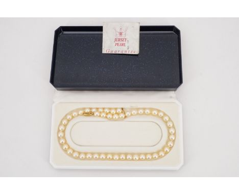 A single strand pearl necklace, having a 9 ct yellow metal clasp, 7 mm, 40 cm
