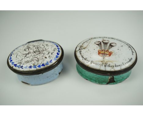 Two George III enamelled patch boxes