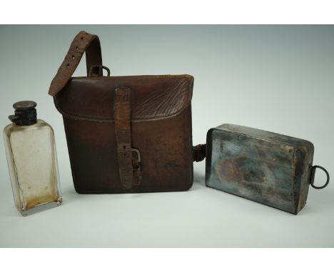 A late 19th / early 20th Century officer's / saddle sandwich box, flask and pouch