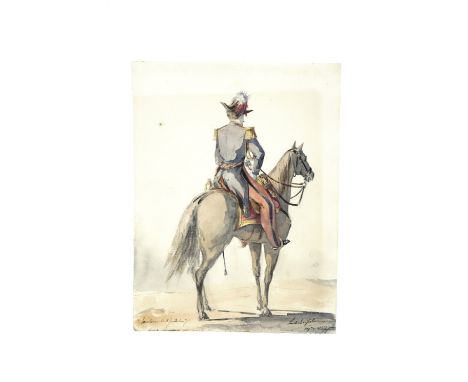 A leaf from a late 19th Century French artist's sketch book, one side bearing a watercolour study of a mounted French army of