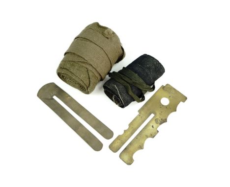 British army puttees, a Great War French sewing kit and two brass button sticks