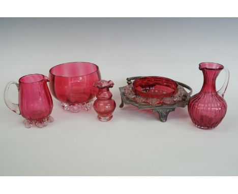 A group of ruby flashed and cranberry glass