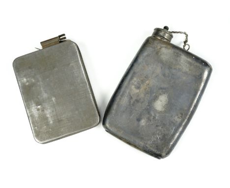 A combined tinplate tobacco box and cigarette lighter, together with an EPBM hip flask